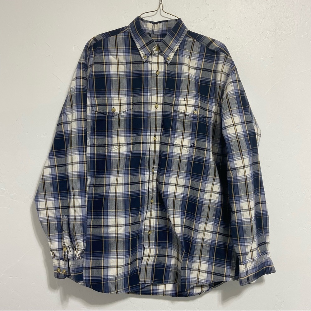 Roper Men's Button Down Long Sleeve Western Plaid Shirt Large 100% Cotton